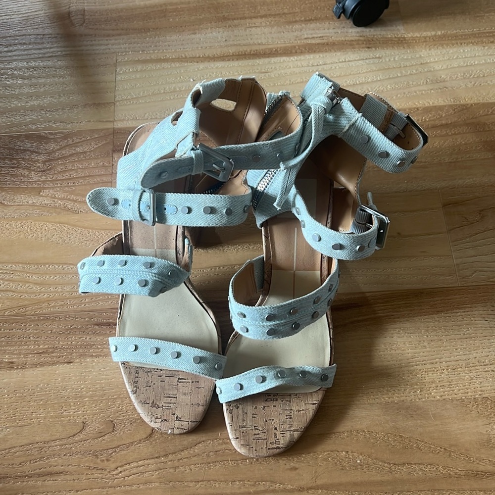 Denim Silver studded cork heels